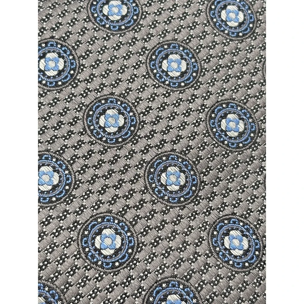 Nordstrom Men's Shop Silk Tie Gray Blue Black Geometric Medallion Woven Necktie